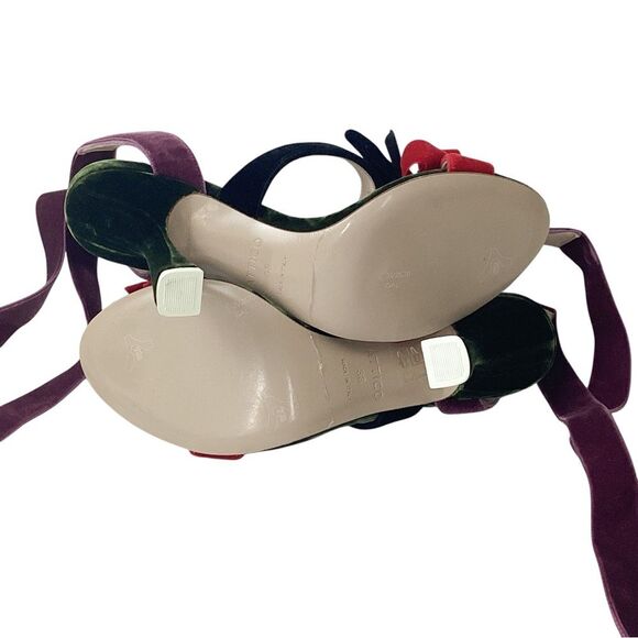 ATTICO Size 38 US 8 Diletta Ankle Wrap Sandals Velvet Bow Tie High Heels Shoes - Picture 10 of 12